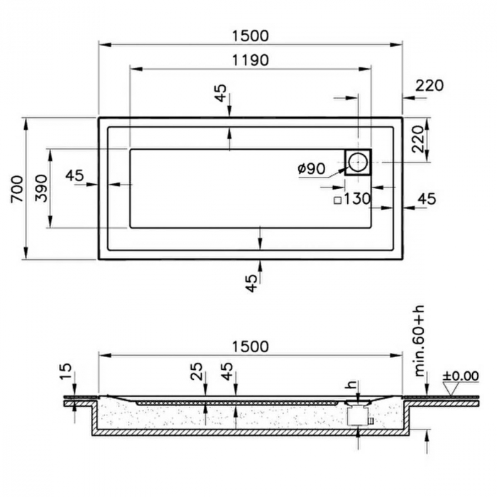 150x70cm, rectangulara zero surface | 57430001000 [2]