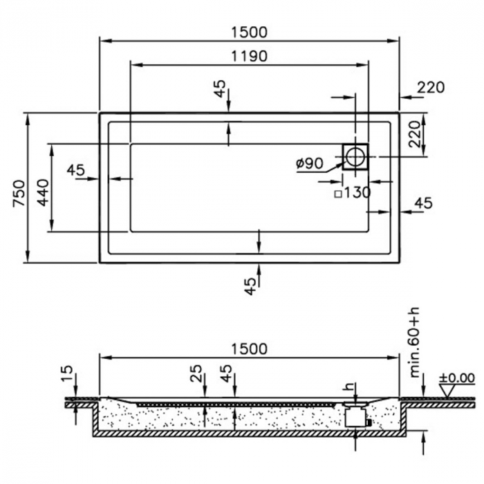 150x75cm, rectangulara zero surface | 57530001000 [2]