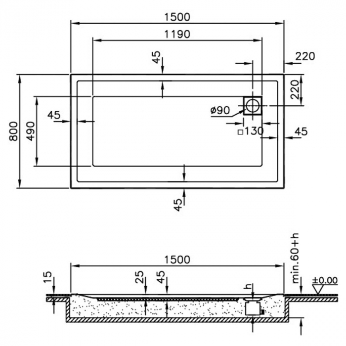 150x80cm, rectangulara zero to surface | 57630001000 [2]