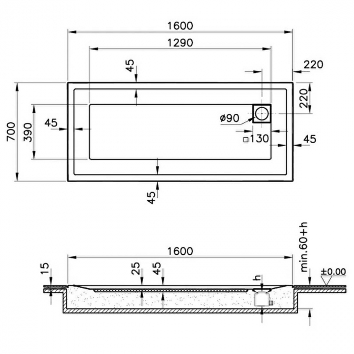 160x70cm, rectangulara zero surface | 57440001000 [2]