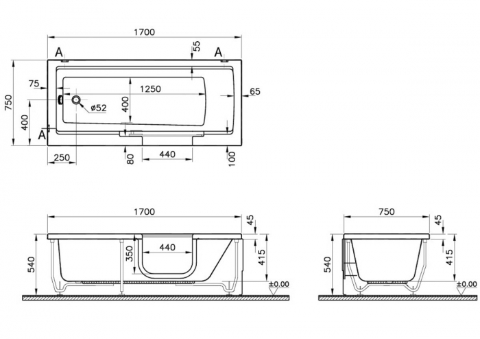170x75cm, dreapta, body cu syphon si legs | 57930001000 [2]