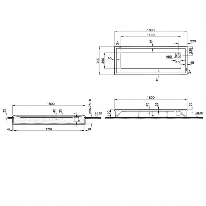 180x70cm, rectangulara flat | 57000001000 [2]