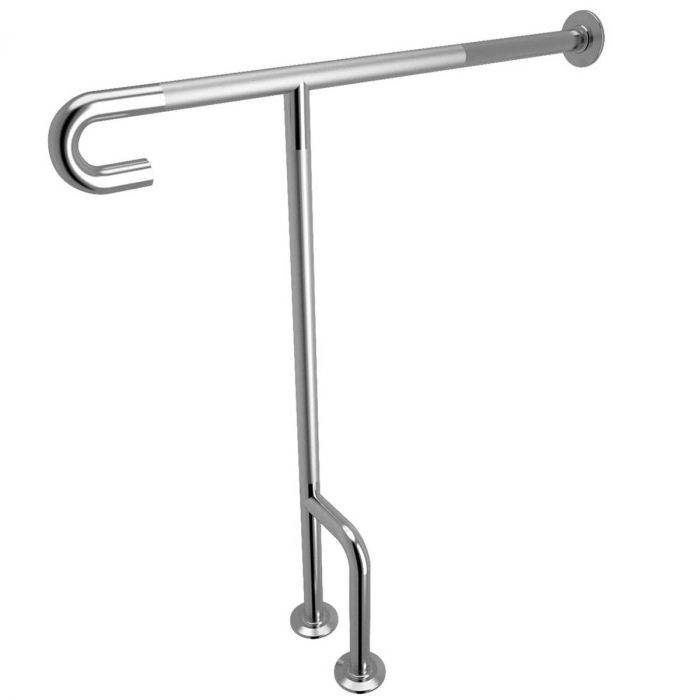 Bara sustinere fixa cu picior de sprijin h 90cm l 84cm antialunecare inox cu aspect cromata persoane cu nevoi speciale handicap 90 grade A44469