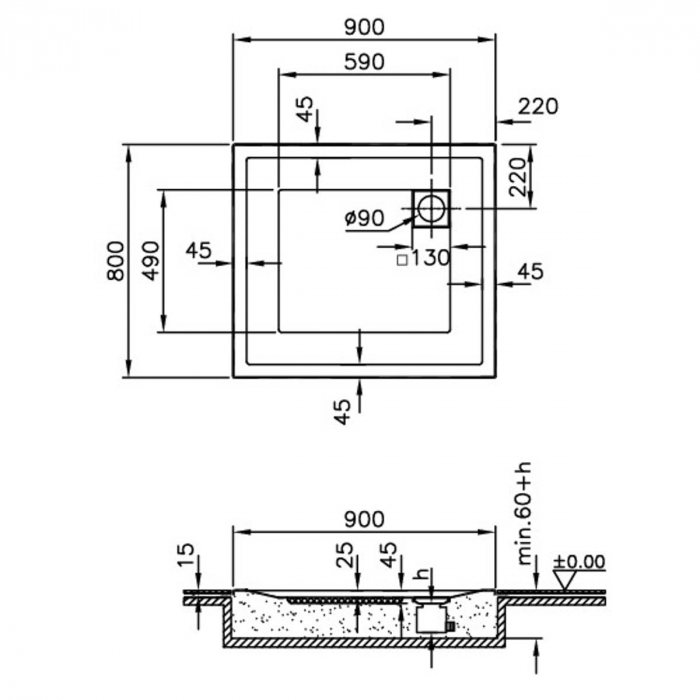 90x80cm, rectangulara zero to surface | 57570001000 [2]