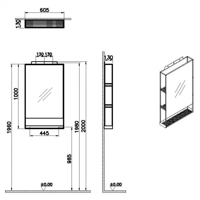 60cm mirror cu polita, negru metal | 66609 [2]