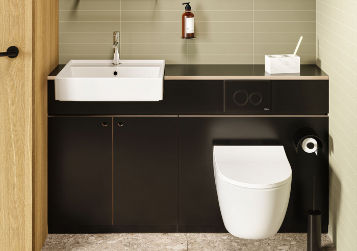 Unitate de baza lavoar baie Plywood 60cm, negru mat, orificiul baterie pe dreapta | 66533 [3]
