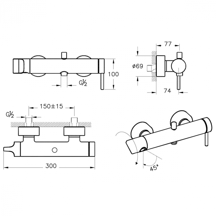 Baterie cada / dus cu maner lateral | A4261934 [2]