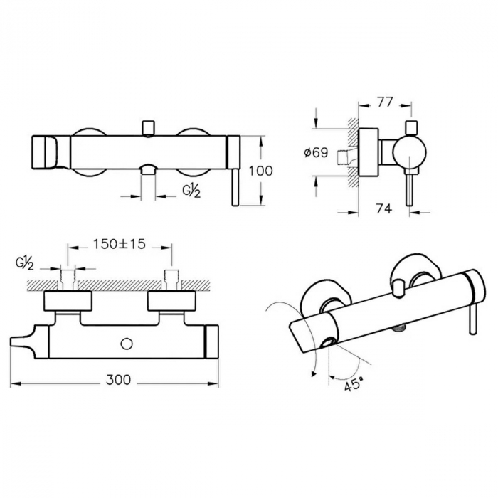 Baterie cada / dus cu maner lateral | A4261936 [2]