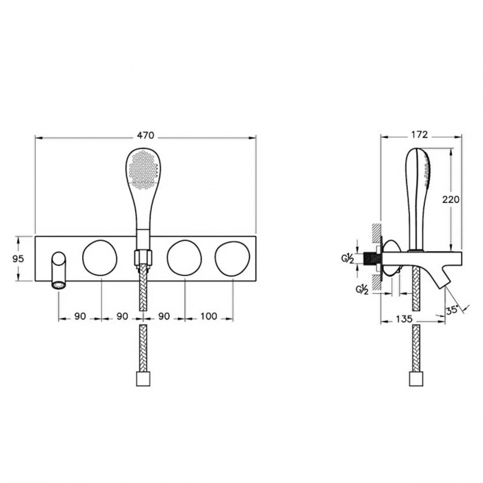 Baterie incastrata cada / dus, cu 3 - way deviator si dus de mana | A42848 [2]