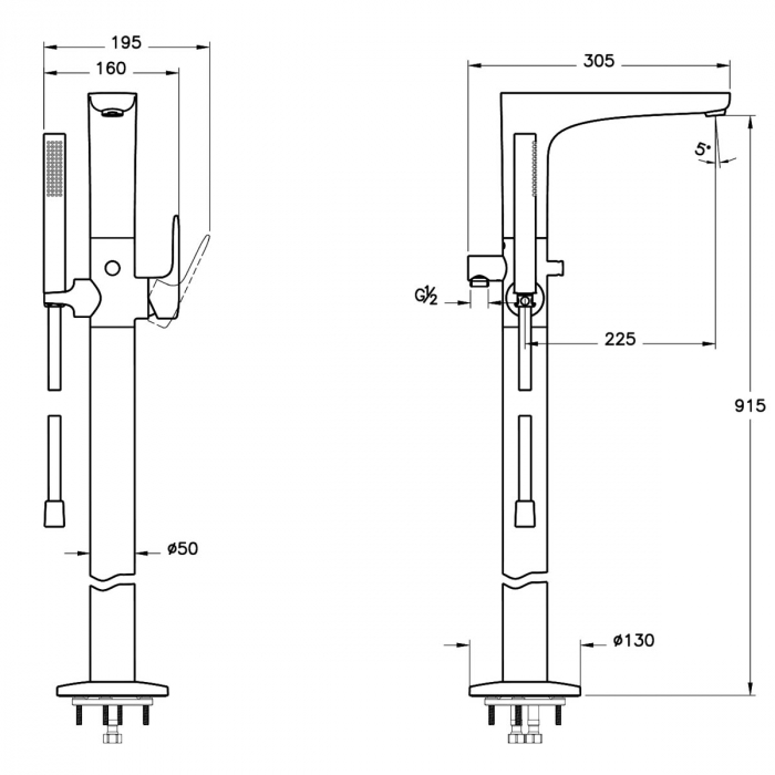 Baterie cada freestanding cu picior cu dus de mana | A42741EXP [2]