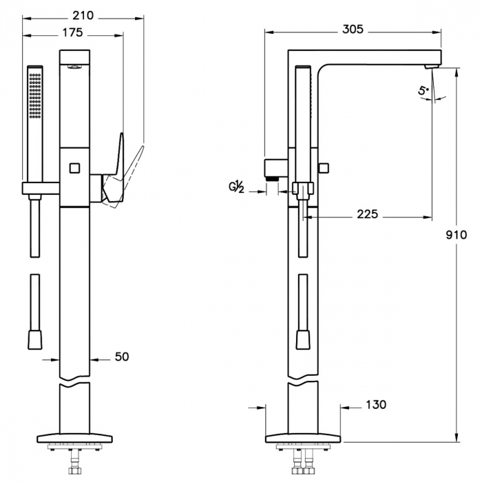Baterie cada freestanding cu picior cu dus de mana | A42760EXP [2]