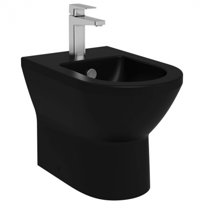 Bideu lipit de perete 54cm cu orificiu pentru baterie, cu orificii laterale, negru mat   7039B083-0290