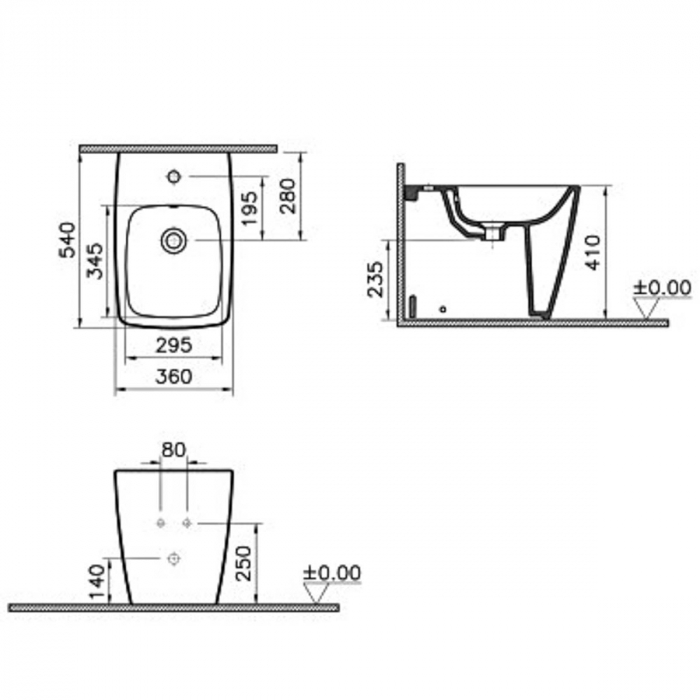 Bideu pe pardoseala 56cm, cu orificiu pentru baterie, fara orificii laterale, alb, negru | 5659B070-0288 [2]