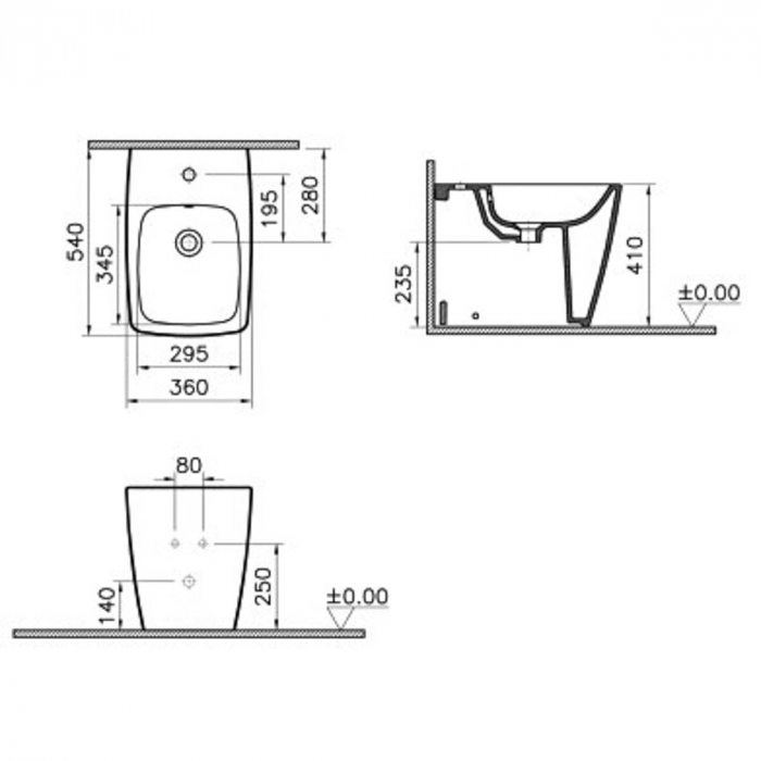 Bideu pe pardoseala 56cm, cu orificiu pentru baterie, fara orificii laterale, alb, taupe mat | 5659B020-0288 [2]
