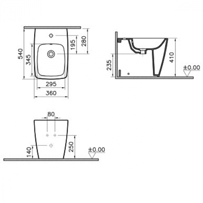 Bideu pe pardoseala 56cm, cu orificiu pentru baterie, fara orificii laterale, negru mat | 5659B083-0288 [2]