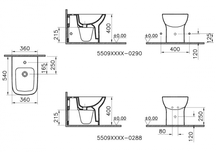 Bideu pe pardoseala lipit de perete 54cm | 5509L003-0290 [2]
