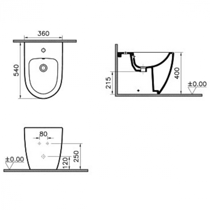 Bideu pe pardoseala lipit de perete 54cm, negru | 5986B070-0288 [2]