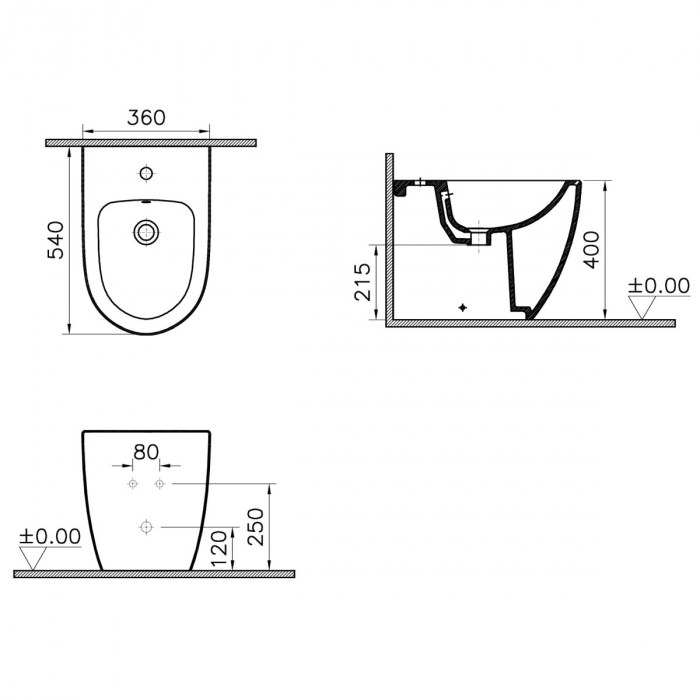 Bideu pe pardoseala lipit de perete 54cm, negru mat | 5986B083-0288 [2]
