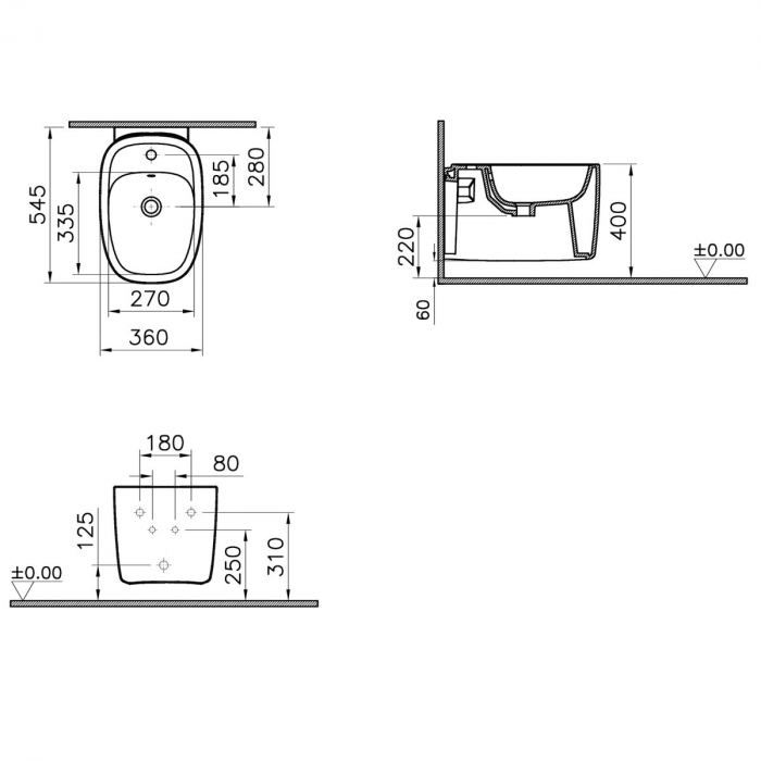 Bideu suspendat, 55cm, fara orificii laterale | 7831B403-0288 [2]