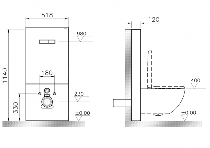 Cadru WC cu rezervor apa, sticla neagra, pentru vas WC suspendat, 3/6 | 770-5761-01 [2]