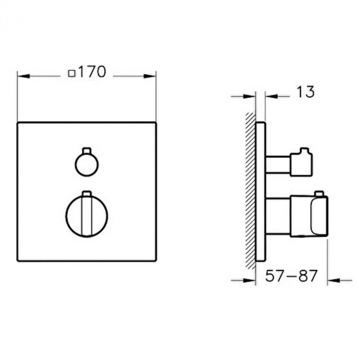 Baterie dus termostatata incastrata in perete, V-box partea aparenta cupru | A4287329 [2]