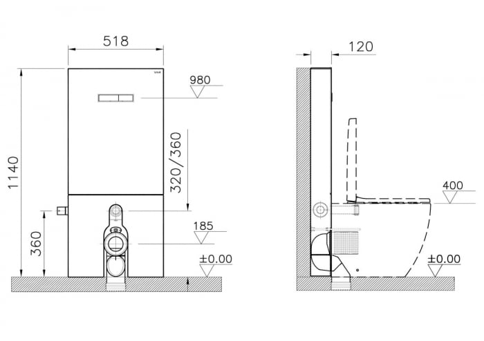 Cadru WC cu rezervor din sticla alb 2.5/4 cu robinet de inchidere pentru montaj WC lipit de perete | 770-1770-02 [2]