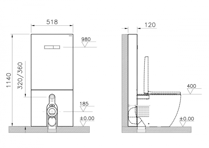 Cadru WC cu rezervor din sticla alb 2.5/4 pentru montaj WC lipit de perete | 770-1760-02 [2]