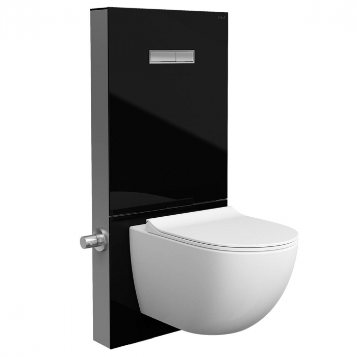 Cadru WC cu rezervor din sticla negru 2.5 4 cu robinet de inchidere pentru montaj WC suspendat   770-5771-02