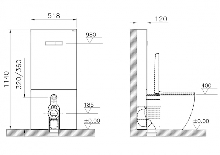Cadru WC cu rezervor din sticla negru 2.5/4 pentru montaj WC lipit de perete | 770-1761-02 [2]