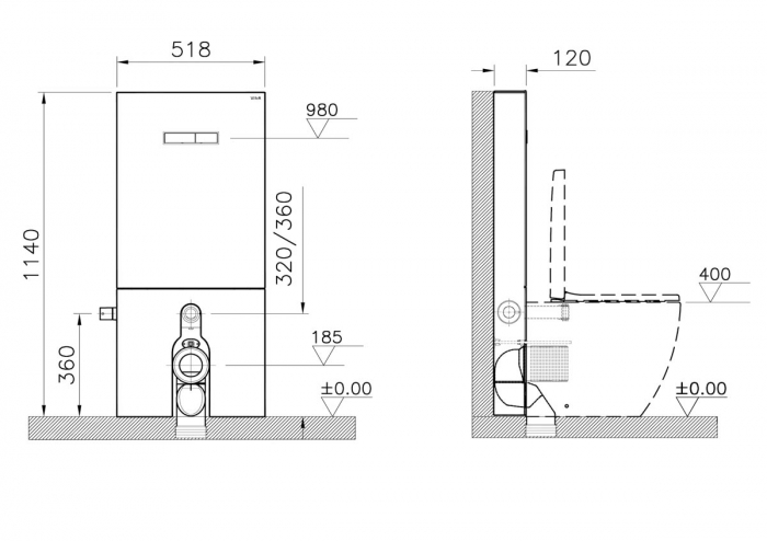 Cadru WC cu rezervor din sticla negru 3/6 cu robinet de inchidere pentru montaj WC lipit de perete | 770-1771-01 [2]