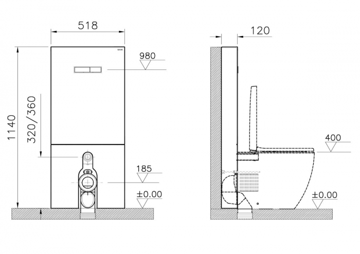 Cadru WC cu rezervor din sticla negru 3/6 pentru montaj WC lipit de perete | 770-1761-01 [2]