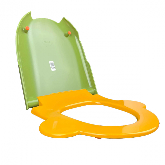 Capac WC copii, duroplast, cu balamale metalice, fixare de sus, inchidere soft close, verde si galben, cu suport portocaliu | 133-100-009 [9]
