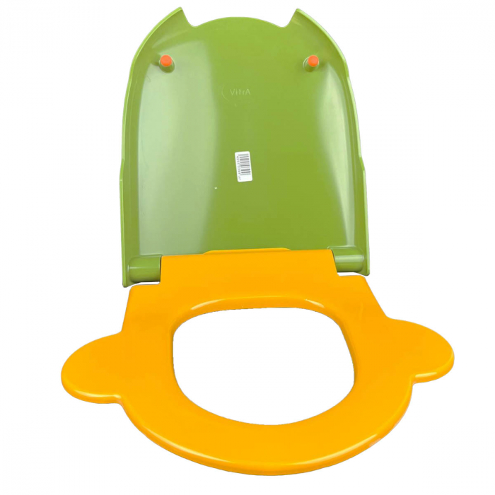 Capac WC copii, duroplast, cu balamale metalice, fixare de sus, inchidere soft close, verde si galben, cu suport portocaliu | 133-100-009 [7]
