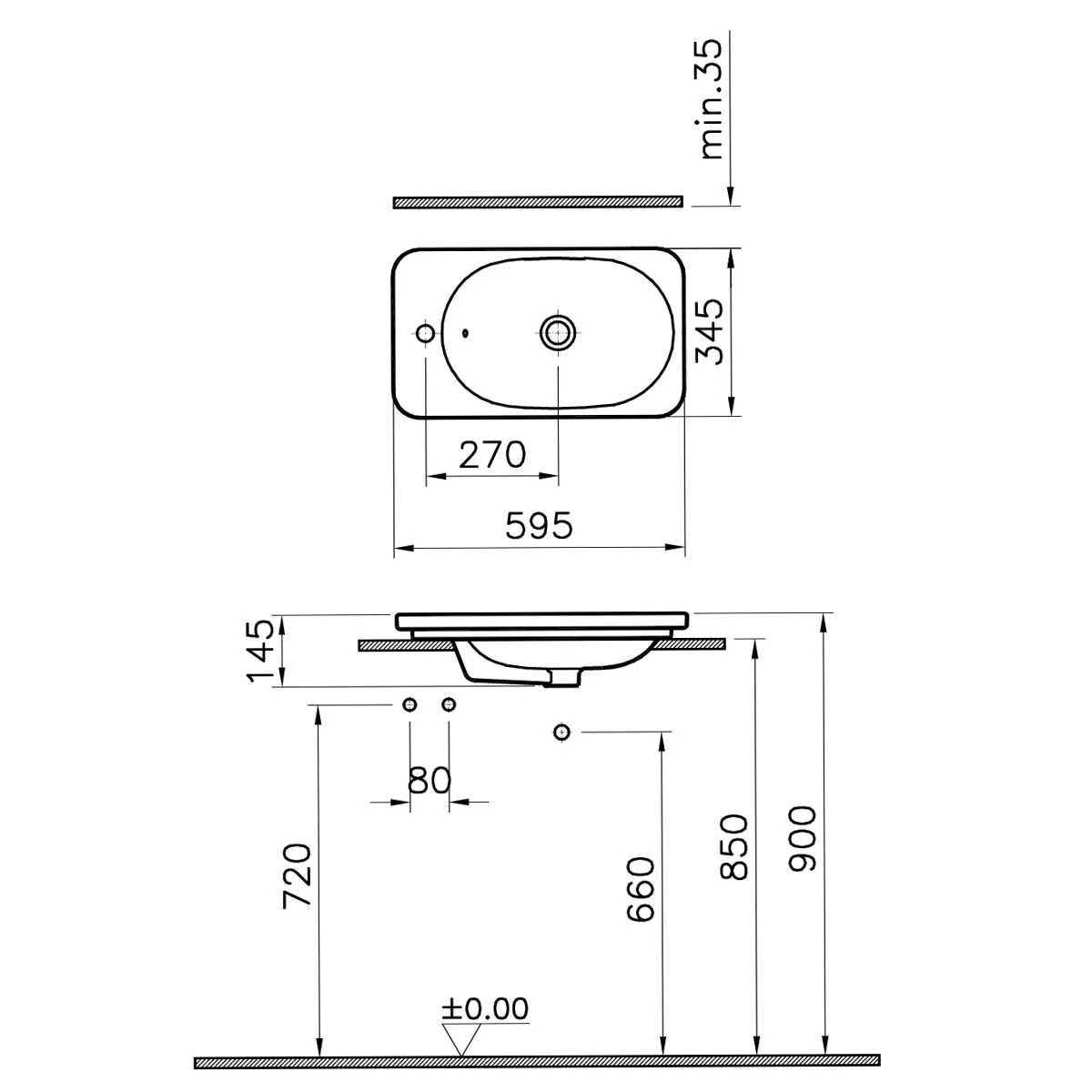 Compact basin, 60x35cm, orificiu pentru baterie pe stanga, cu orificiul preaplin | 5689B003-0028 [2]