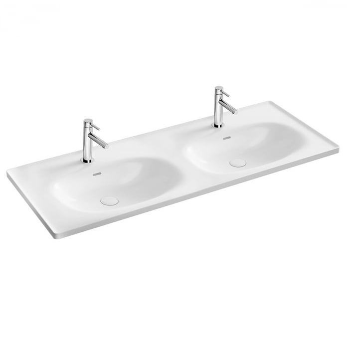 Lavoar chiuveta baie dubla tip vanity 130cm, cu 2 orificii pentru baterie, cu 2 orificii preaplin, alb 7244B403-0001