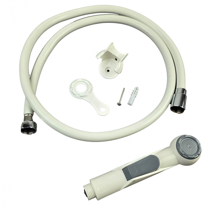 Dus igienic de mana, cu furtun alb plastic 120cm, buton actionare in partea interioara | 4028 [4]