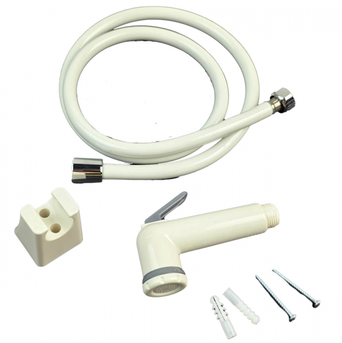 Dus igienic de mana, cu furtun alb plastic 120cm, buton actionare pe partea inferioara | 3028 [4]