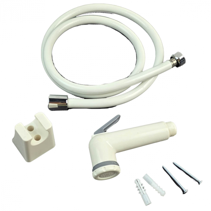 Dus igienic de mana, cu furtun alb plastic 120cm, buton actionare pe partea inferioara | 3028 [3]