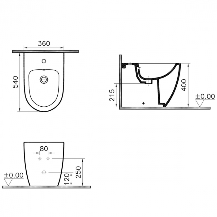 Bideu pe pardoseala lipit de perete 54cm, alb | 5986B003-0288 [2]