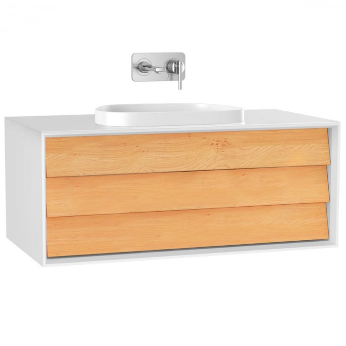 Frame Unitate de baza lavoar baie 100cm, cu 1 drawer, cu pe blat tv - shape lavoar   chiuveta baie fara orificiu robinet, alb mat   61457