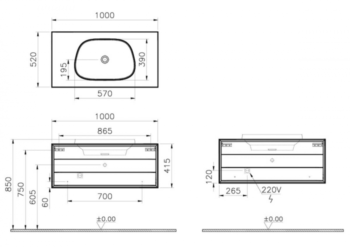 Frame Unitate de baza lavoar baie 100cm, cu 1 drawer, cu pe blat tv - shape lavoar / chiuveta baie fara orificiu robinet, alb mat | 61457 [2]