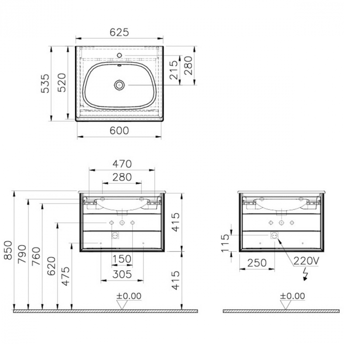 Frame Unitate de baza lavoar baie 60cm cu 1 drawer, cu vanity lavoar / chiuveta baie negru mat | 61217 [2]