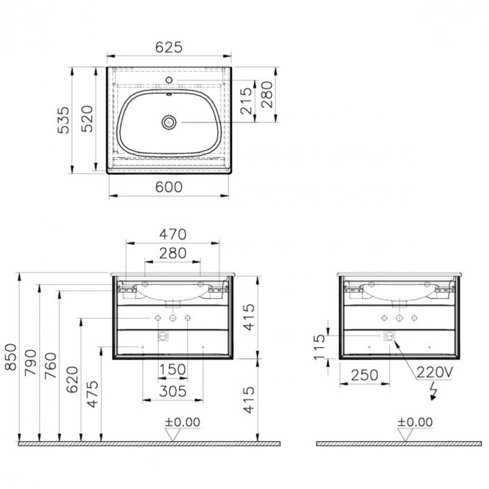 Frame Unitate de baza lavoar baie 60cm cu 1 drawer, cu vanity lavoar / chiuveta baie taupe mat | 61219 [2]