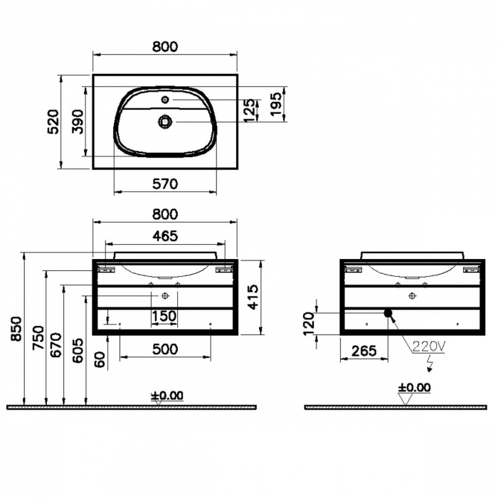 Frame Unitate de baza lavoar baie 80cm, cu 1 drawer, cu pe blat tv - shape lavoar / chiuveta baie cu orificiu robinet, alb mat | 62286 [2]