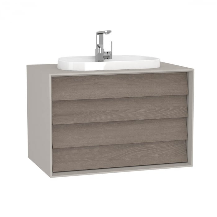 Frame Unitate de baza lavoar baie 80cm, cu 2 drawers, cu pe blat tv - shape lavoar   chiuveta baie cu orificiu robinet, taupe mat   62297