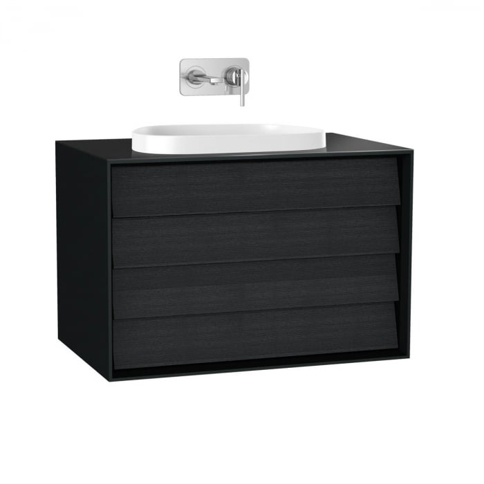 Frame Unitate de baza lavoar baie 80cm, cu 2 drawers, cu pe blat tv - shape lavoar   chiuveta baie fara orificiu robinet, negru mat   61464