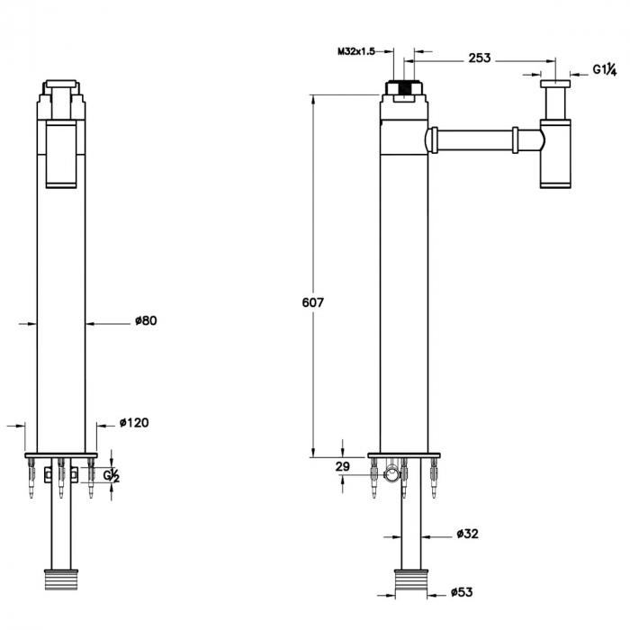Sifon scurgere freestanding 607mm crom pentru lavoar | A45160 [2]