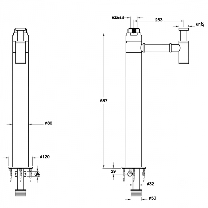 Sifon scurgere freestanding 687mm crom pentru lavoar | A45161 [2]