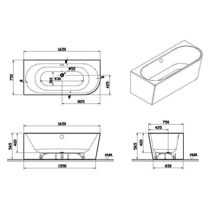 165x75 stanga corner + leg set + standard syphon | 65430008000 [2]