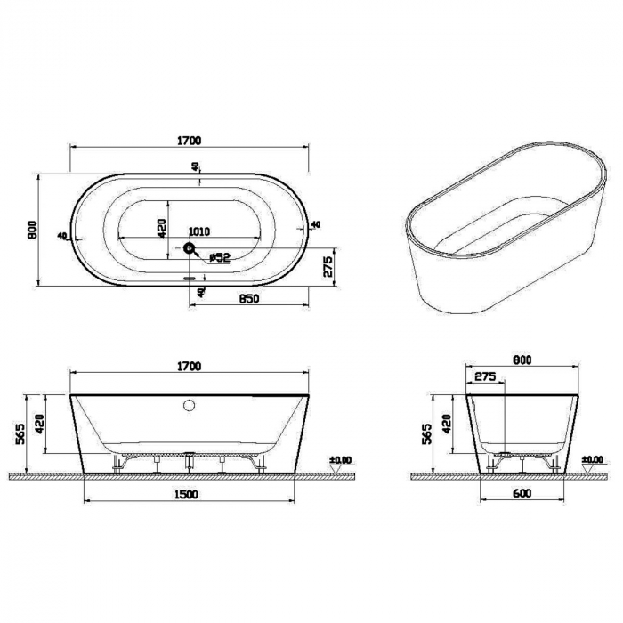 170x80 freestanding + leg set + standard syphon | 65370008000 [2]